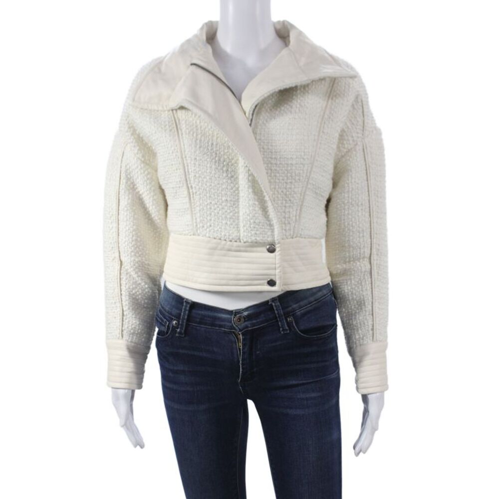 Belle & Bloom Womens Biker Jacket Ivory Polyester Long Sleeve Size XS